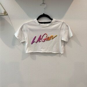L.A. Gear White Tee with Pink and Orange Logo